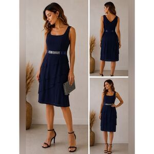 Alex Evening Women’s Blue Rhinestone Sequins Sleeveless Formal Evening Dress 10